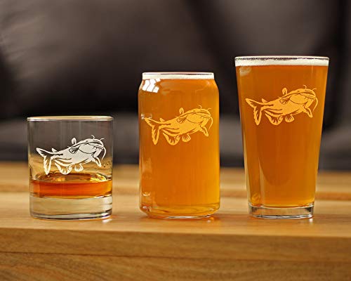 Bevvee Catfish - Beer Can Pint Glass - Catfishing Gifts for Fisherman - Fun Fish Cups - Fishing Decor - 16 oz