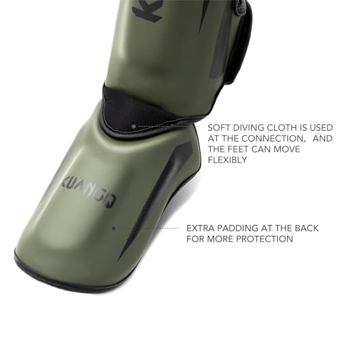 Muay Thai Shin Guards for MMA Sparring, Martial Arts,Kickboxing | Leg Instep Protection Pads, Kickboxing MMA Training, Sparring Gear, Professional MMA Equipment - color: Olive Green, size: Medium