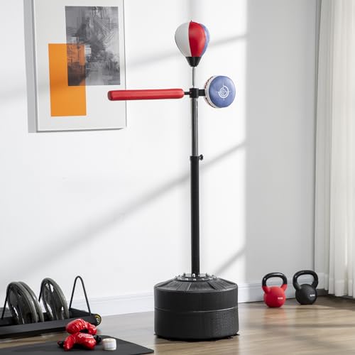 Soozier Free Standing Boxing Bag with Stand, Punching Speed Bag Reaction Bar Challenge with Suction Cups, 64-81in Adjustable Height for Teenagers and Adults - color: Multi