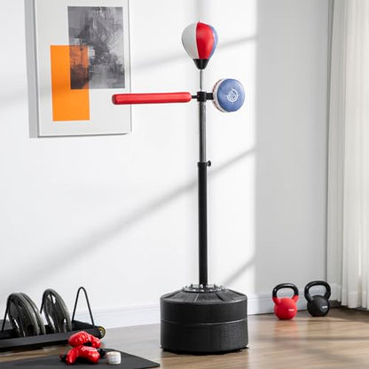 Soozier Free Standing Boxing Bag with Stand, Punching Speed Bag Reaction Bar Challenge with Suction Cups, 64-81in Adjustable Height for Teenagers and Adults - color: Multi