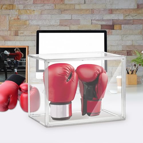 Clear Boxing Glove Display Case - Self-Assembly, UV-Protected With Black Base for Full Size Baseball and Boxing Gloves