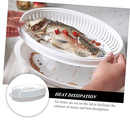 Luxshiny Household Fish Steaming Holder with Lid for Microwave Capacity Fish Steamer Plate with Vent Quick Heat Transfer and Food Steamer for Family Cooking