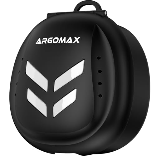 ARGOMAX Ventilated Mouth Guard Case with Clip for Lip Guards, Black White | Fits lip-protection mouthguards; ventilated case with drainage holes, carabiner clip, and 8.5 x 8.5 x 4.5 cm interior - color: Black+white