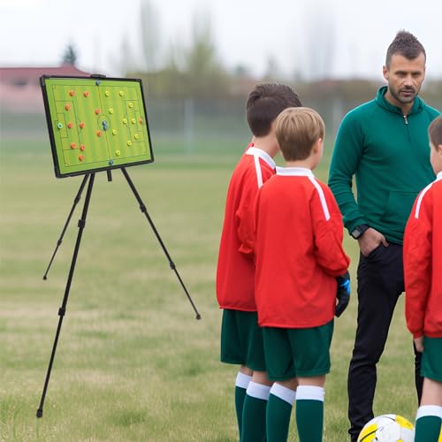 Magnetic Soccer Coaching Football Tactical Board, Portable Tactical Display Board with Triangle Bracket Stand, Player Markers, Backpack, for Instruction of Soccer Training/Match Setup Tactics