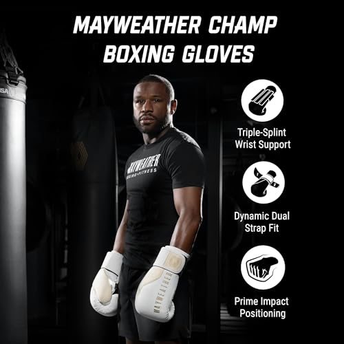 Hayabusa Mayweather Champ Boxing Gloves for Men and Women - color: White/Gold, size: 10oz