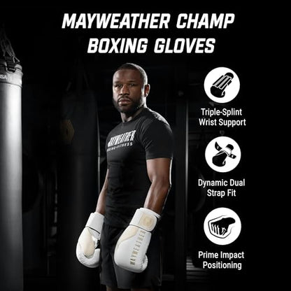 Hayabusa Mayweather Champ Boxing Gloves for Men and Women - color: White/Gold, size: 10oz