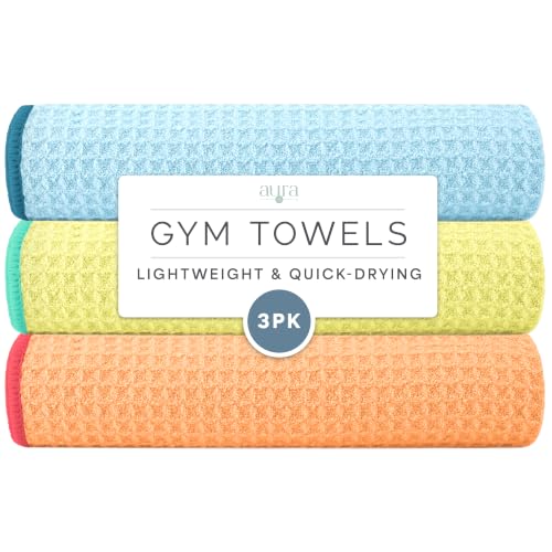 S&T INC. Microfiber Gym Towels, 3 Pack, 16" x 27", Honeycomb Pastels | Absorbent and Lightweight, Quick-Dry, Compact for Gym Bag, Yoga and Travel, Machine Washable - color: Honeycomb Pastels