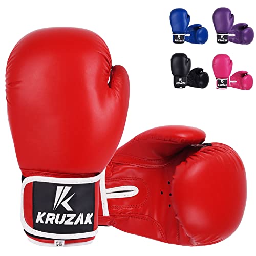 Kruzak Plain Boxing Gloves for Sparring, Kickboxing, Muay Thai, Martial Arts & MMA Fighting - Men & Women Punch Bag Mitts Training and Focus Pads Punching - color: Red, size: 10 oz