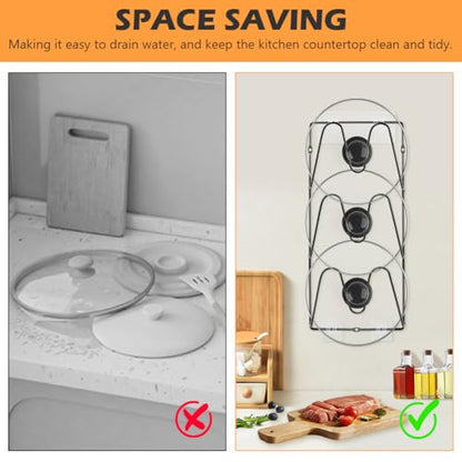 Pot Lid Organizer for Cabinet Door, 2 Pack 3-Tier Wall Mount Lid Holder Rack, Adhesive or Screw Install, Iron Storage for Lids Baking Sheets and Cutting Boards, 6.3 x 2.4 x 13.58 In, Black