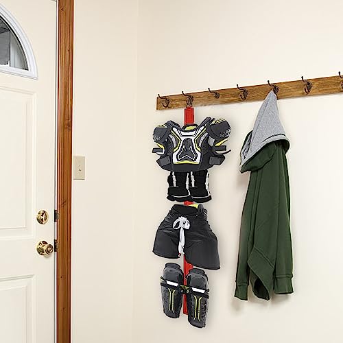 Hockey Hanger Portable Hanging Dryig Rack Hockey Gifts for Home and Outdoor Using in Ice Hockey Skating Football Camping Fishing 5 Hooks (Red) - color: Red