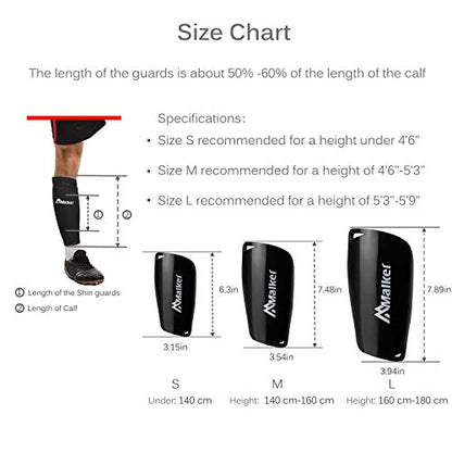 Malker Soccer Shin Guards for Kids Youth Adults Shin Guards Pads with Sleeves, Lightweight and Compact, Protective Soccer Equipment - color: Black, size: Medium