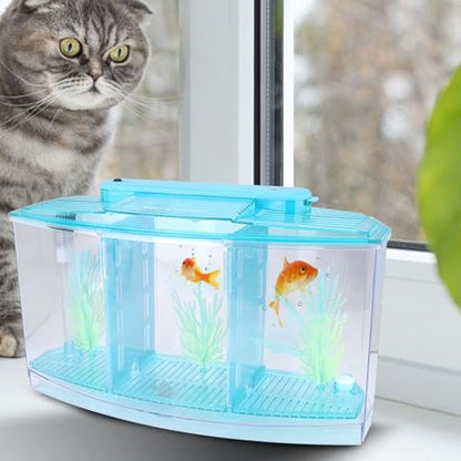 Yctze LED Acrylic Aquarium Breeding Box and Kit - Ideal for Betta Fish, Dual and Mini Aquarium Environment (Blue) - color: Blue