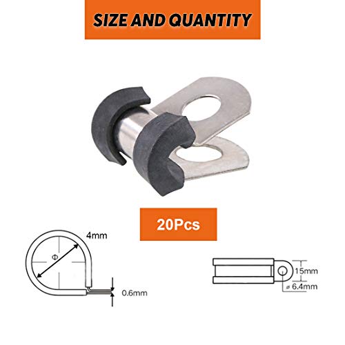 Keadic 20Pcs 3/16" (4mm) Cable Clamp Rubber Wire Clamps Stainless Steel Rubber Cushioned Insulated Clamps