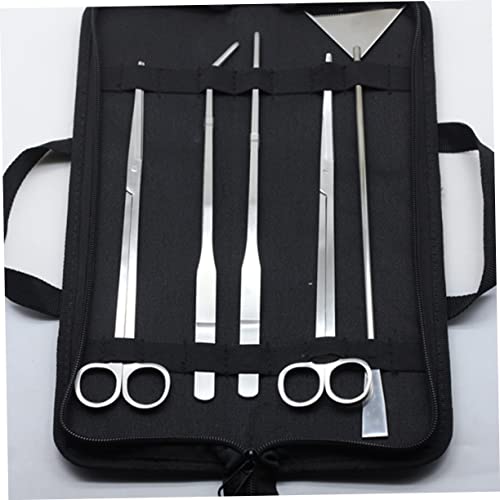 balacoo 5pcs Stainless Steel Aquarium Maintenance Tool Includes Scissors Tweezers Sand Scraper for Aquascaping for Freshwater Plants Comes with Canvas Storage Bag