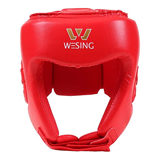 Wesing Professional Boxing Headgear Muay Thai Martial Arts Training Sparing Headgear Without Cheeks - color: Red, size: Medium
