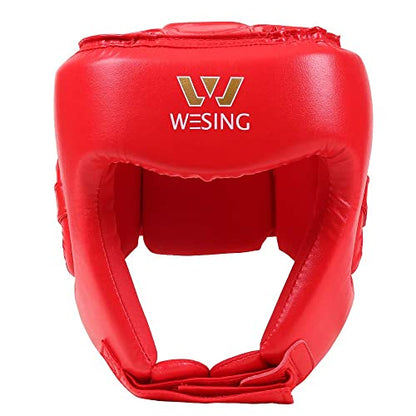 Wesing Professional Boxing Headgear Muay Thai Martial Arts Training Sparing Headgear Without Cheeks - color: Red, size: XX-Large