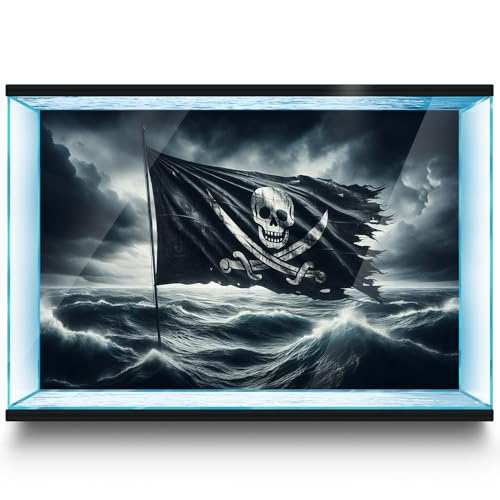 Aquarium Background Stickers - Flag, Skull, Pirate, Ocean, Self-Adhesive Fish Tank Reptile Terrarium Decor Poster (75 x 50 cm / (29.5 x 19.6 inches)) - size: 75 x 50 cm / (29.5 x 19.6 inches)