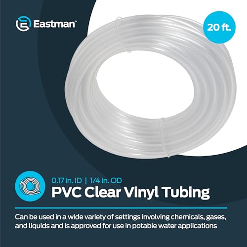 Eastman 0.17 Inch ID (1/4 Inch OD) PVC Clear Vinyl Tubing, 20 Foot Length, 98560