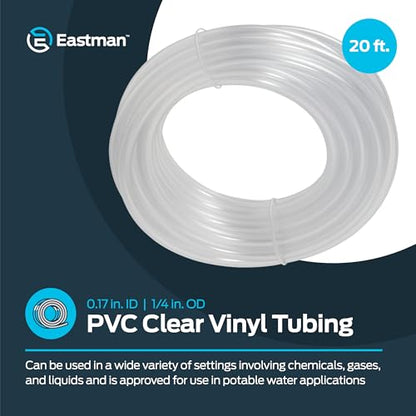Eastman 0.17 Inch ID (1/4 Inch OD) PVC Clear Vinyl Tubing, 20 Foot Length, 98560