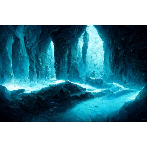 Rock Cave Aquarium Background Futuristic Sci-Fi Cave with Cyan Crystals Lights Terrarium Backgrounds Abstract Cyan Rock Cave Fish Tank Background Cave with Sunbeams Reptile Tank Backgrounds 24x12in - color: Blue, size: 24(W)x12(H)inches/ 60(W)*30cm(H)