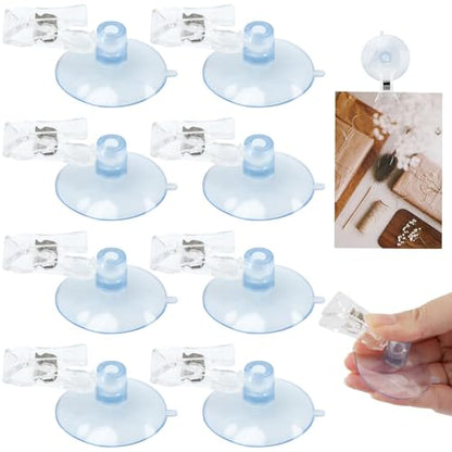 Saycker 8 Pcs Suction Cup Clips, Clear Wall Suction Cup Clip for Windows, Plastic Window Glass Suction Cup Holder with Clip, Clamps Holder Business Cards Clamp for Bathroom Kitchen Window