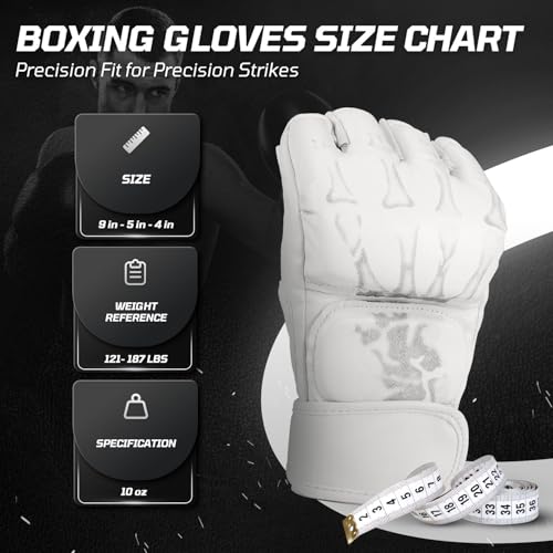 Flexzion MMA Gloves Fingerless Boxing Gloves for Men Women and Teen Youth, UFC Grappling Krav MAGA Kickboxing Gloves for Training Punching Bag Muay Thai Hitting Mitts Cutoff Martial Art Gloves - color: White
