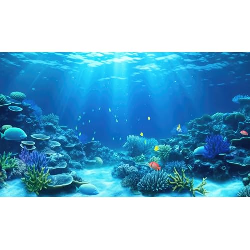 Underwater Aquarium Background Coral Reef Tropical Fish Terrarium Background Deep Blue Ocean Sea Sunbeams Aquatic Plants Fish Tank Backdrop Poster Wallpaper Decorations Vinyl 30x12in - color: Blue, size: 30(W)x12(H)in