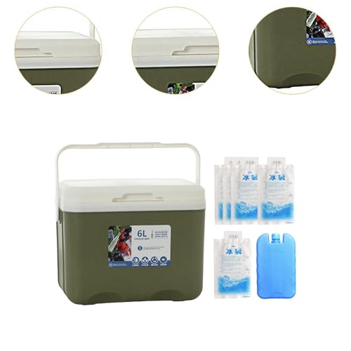 Menolana Camping Cooler, Ice Box Chest, for Freeze/Hot Food 6 L with Ice Pack Cold Storage Case for Yard Camping Beach Hiking Fishing - color: Green