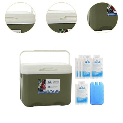 Menolana Camping Cooler, Ice Box Chest, for Freeze/Hot Food 6 L with Ice Pack Cold Storage Case for Yard Camping Beach Hiking Fishing - color: Green