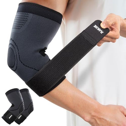Rakiie 2 Pack Elbow Brace Compression Sleeve with Straps, Black S - color: Black, size: Small