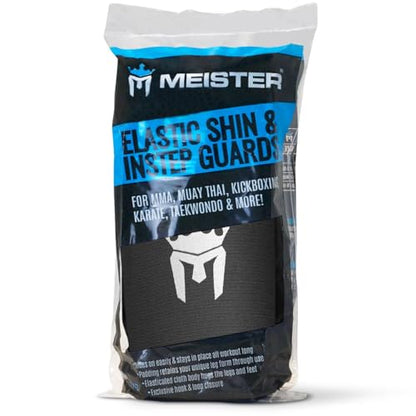 Meister MMA Elastic Cloth Shin & Instep Padded Guards (Pair) - color: Black, size: Large-X-Large