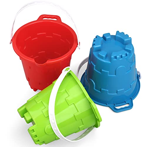 Beach Sand Toy Bucket Gear For Kids Adult, 7" Plastic Beach Castle Mold Buckets, Sand Pail Water Bucket for Summer Party Fishing, Space Saving Outdoor Waterpot for Garden Camping Accessory (3PCS)