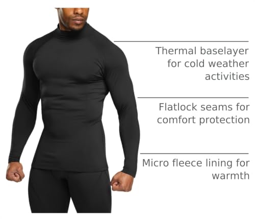 TSLA Men's Thermal Long Sleeve Compression Shirts, Mock/Turtleneck Winter Sports Running Base Layer Top - color: Mock Neck Black, size: Small