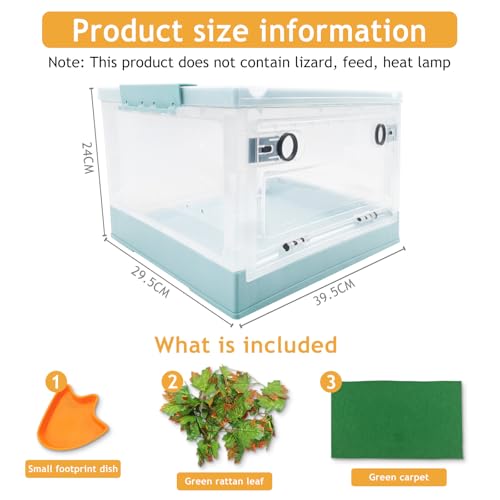 Travel Portable Foldable Terrarium Kits for Reptiles -Heat-Resistant Material, Easy to Move with Wheels, Includes Plant, Feeding Bowl, and Carpet for Snakes, Lizards, Tortoises, and Leopard
