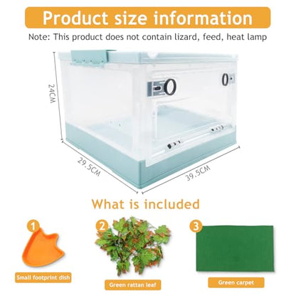 Travel Portable Foldable Terrarium Kits for Reptiles -Heat-Resistant Material, Easy to Move with Wheels, Includes Plant, Feeding Bowl, and Carpet for Snakes, Lizards, Tortoises, and Leopard