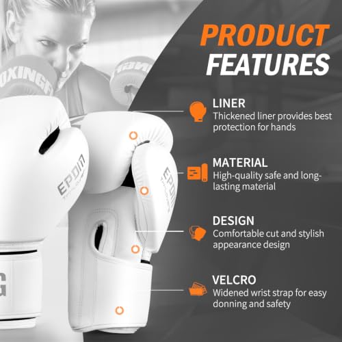 Boxing Gloves for Men Women Adults - color: White, size: 14oz