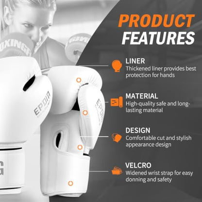 Boxing Gloves for Men Women Adults - color: White, size: 16oz