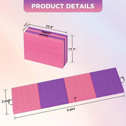 4-Fold Folding Gym Mat, 6x8 Feet 2-Inch Thick Extra Firm, High Density Tumbling Exercise Mat for Home Gym, Gymnastics, Martial Arts, Yoga & Pilates, Non-Slip Portable Floor Mat - color: Four-fold cushion