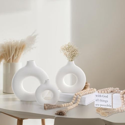 8 Pcs Rustic Vase Centerpieces Set Included Boho Ceramic Vase Decorative Books Wood Bead Garland with Tassels for Farmhouse Table Island Living Room Decor(with God All Things are Possible)