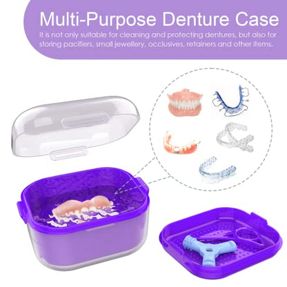 ARGOMAX Denture Soaking Cup with Strainer, Dark Purple - color: Transparent Shell+purple Inner Tray