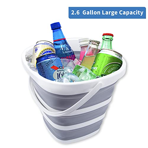 2 Pack Collapsible Buckets 10L 2.6 Gallon Cleaning Bucket Mop Bucket Folding Foldable Portable Small Plastic Water Supplies for Outdoor Garden Camping Fishing Car Wash Space Saving Square Grey Blue