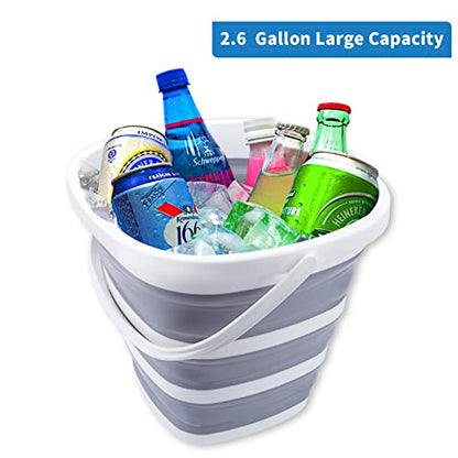 2 Pack Collapsible Buckets 10L 2.6 Gallon Cleaning Bucket Mop Bucket Folding Foldable Portable Small Plastic Water Supplies for Outdoor Garden Camping Fishing Car Wash Space Saving Square Grey Blue