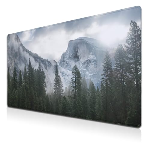 Gaming Mouse Pad - Green XXL Non-Slip Rubber Base 35.4" X 15.7" for Game Office, Park Nature Mountain Trees Mist - color: National Park