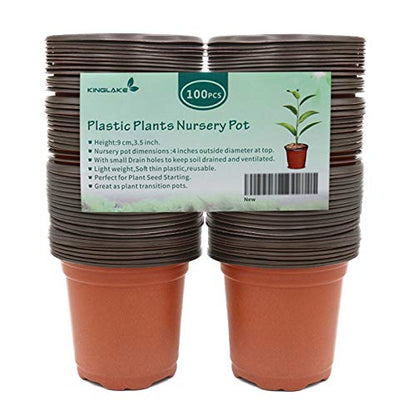 KINGLAKE 100 Pcs 4" Plastic Plants Nursery Pot/Pots Seedlings Flower Plant Container Seed Starting Pots,4 Inch,Red - color: Red, size: 4 Inch
