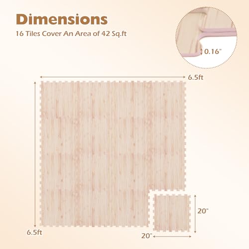 DORTALA 16PCS Interlocking Floor Tiles, Wood Grain Puzzle Printed Foam Tiles, 20'' x 20'' EVA Exercise Gym Mats, Soft Protective Flooring Mats for Home Gym, Living Room, Bedroom & Office - size: 42 sq. ft. (16 pcs)