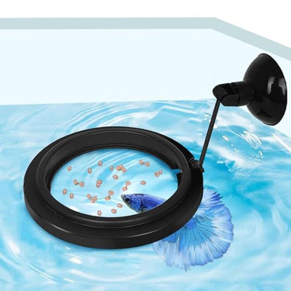 Fish Feeding Ring, Fish Safe Floating Food Feeder Circle Blue, with Suction Cup Aquarium, Square and Round Shape Fish Tank Towels - for Guppy, Betta, Goldfish, Etc (1 Circle)