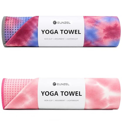 Eunzel Non Slip Hot Yoga Mat Towel with Grip Dots, 72" x 24" - color: Z-coral Sunrise & Azure Twilight