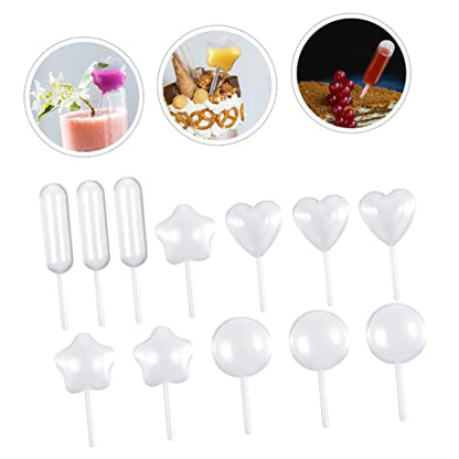 PRETYZOOM 200pcs Cupcake Pipettes for Transparent Dropper for Injecting Flavors into Desserts for Baking and Cooking Assorted Shapes Included