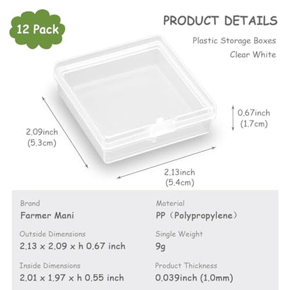 12 Pack Clear Rectangular Plastic Beads Storage Containers Box (2.13 x 2.09 x 0.67 Inch), Bead Organizers for Small items, Crafts, Beads, Coins, Jewelry and Business Cards - size: 2.13 x 2.09 x 0.67 Inch