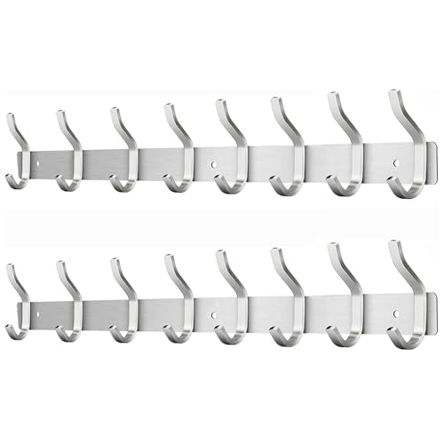 23 Inch Coat Rack Wall Mount with 8 Hooks, 2 Pack Silver Wall Hooks - color: Silver, size: 8 Hooks 2 Pieces